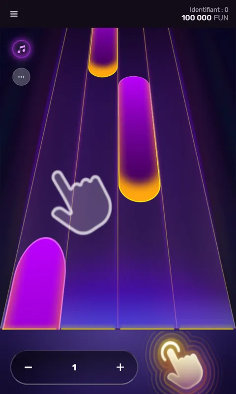 Play Me en format portrait sur smartphone : tuiles violettes et champ de mise